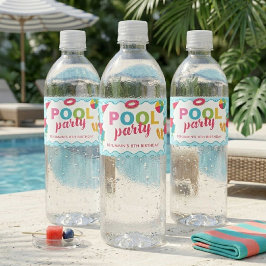 Kinderen Zwembad Feest Verjaardag Kleurrijk Zomer Waterfles Etiket