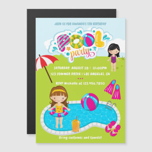 Kinderen Zwembad Feestje Magnetische Uitnodiging