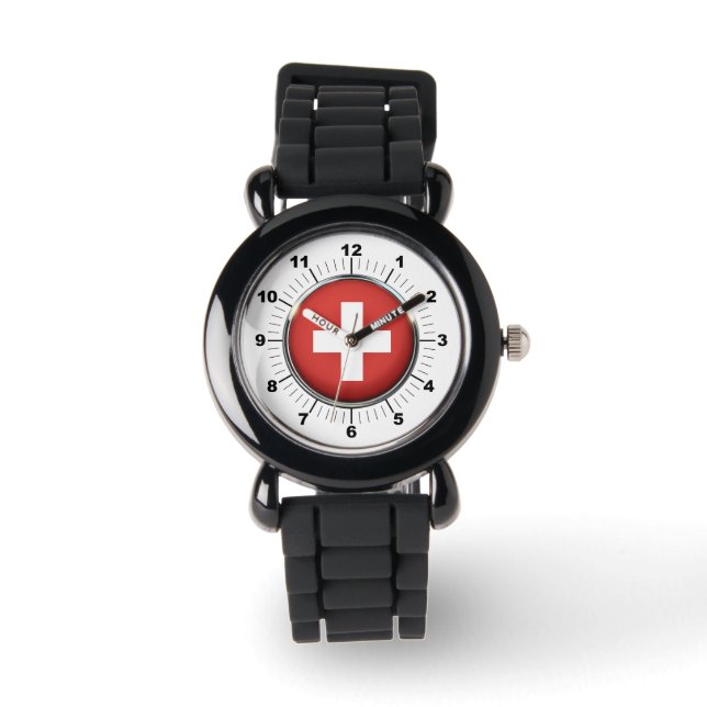 Kinderen Zwitserland Flag Silver Glitter Strap Wat Horloge (Voorkant)