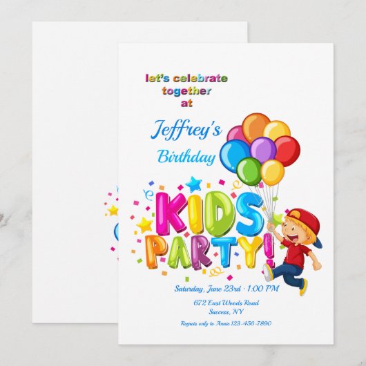 Kinderfeestje Kaart (Voorkant / Achterkant)