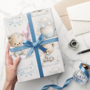 kinderfeestje met een teddybeer en taart cadeaupapier