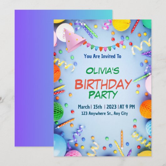 Kinderfeestje van waterverf meisjes Gifts Kaart (Voorkant / Achterkant)