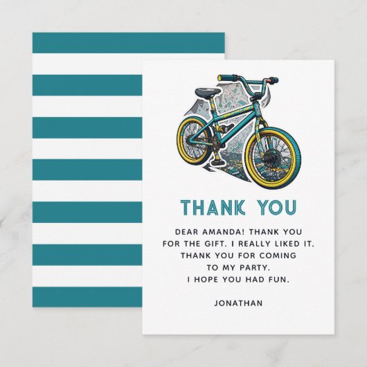 Kinderfiets BMX-feest. Racing avontuur jongen verj Bedankkaart (Voorkant / Achterkant)