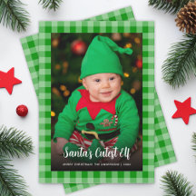 Kinderfoto groen geruit Santa's leukste elf kerst