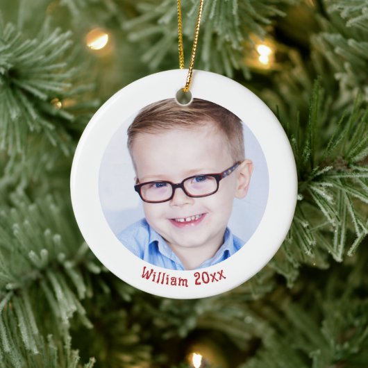 Kinderfoto Kerstversiering met naam Keramisch Ornament (Boom)