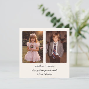 Kinderfoto QR-code Save the Date Vintage Kaart