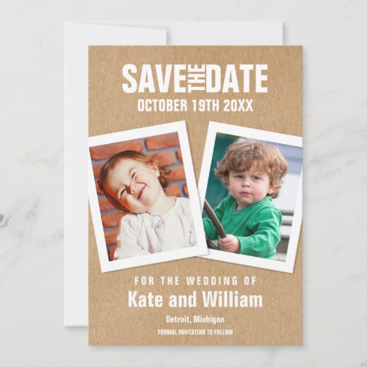 Kinderfoto's bewaar de datum Rustic Boho Kaart (Voorkant)