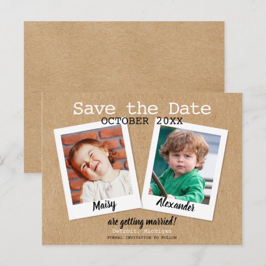 Kinderfoto's bewaren datum roestig boho aankondigingskaart (Voorkant / Achterkant)