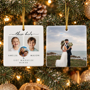 Kinderfoto's Huwelijk Eerste Kerstmis Samen Keramisch Ornament