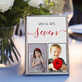 Kinderfoto's Leeftijd 7 Modern Rood Schrift Huweli Kaart
