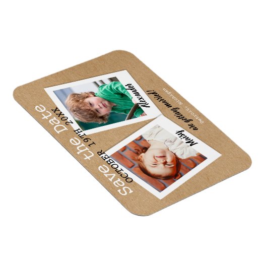 Kinderfoto's Rustieke Kraft Save the Date Boho Magneet (Rechterzijde)