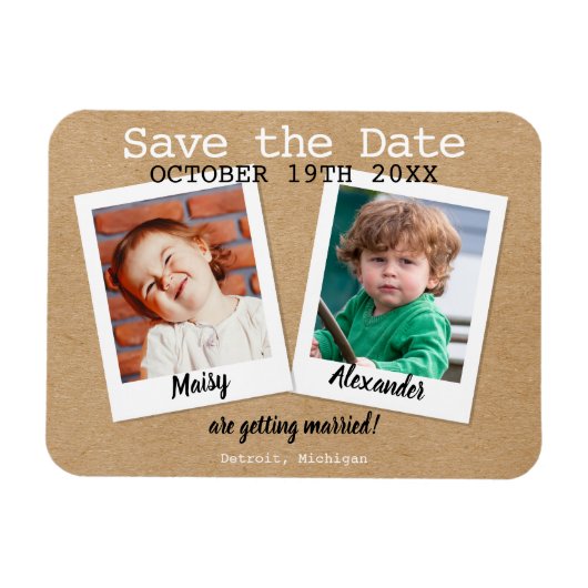 Kinderfoto's Rustieke Kraft Save the Date Boho Magneet (Horizontaal)