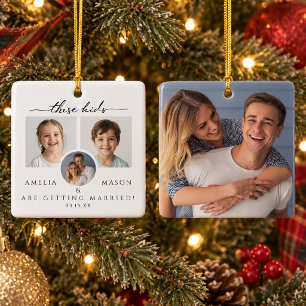 Kinderfoto's Trouw Verlovings Kerstmis Keramisch Ornament