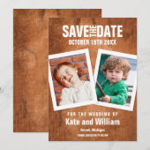 Kinderfoto's Vintage Hout Save the Date (Voorkant / Achterkant)