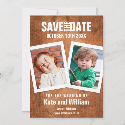 Kinderfoto's Vintage Hout Save the Date Kaart (Voorkant)