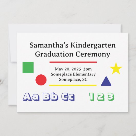 Kindergarten Afstuderen ABC 123 Uitnodiging (Achterkant)