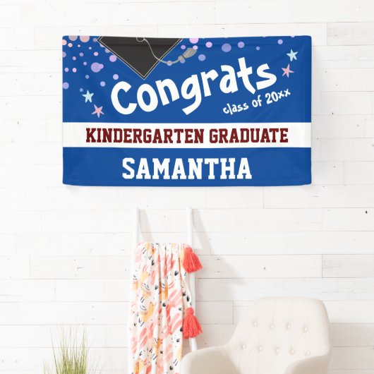 Kindergarten Afstuderen blue Confetti Foto Spandoek (Insitu)