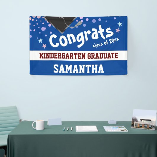 Kindergarten Afstuderen blue Confetti Foto Spandoek (Beurs)