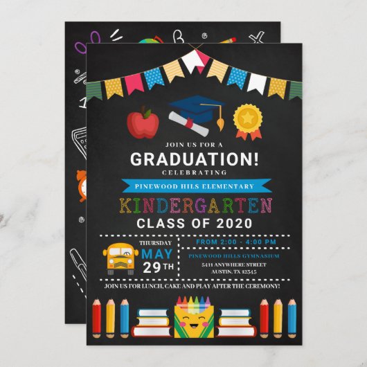 Kindergarten Afstuderen Chalkboard Kaart (Voorkant / Achterkant)