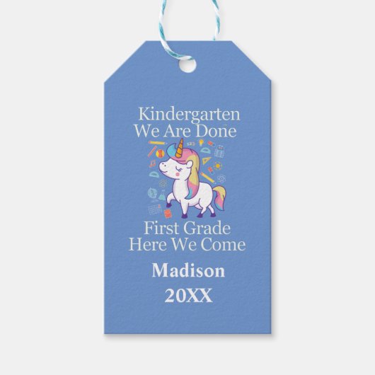 Kindergarten Afstuderen First Grade Unicorn Cadeaulabel (Voorkant)