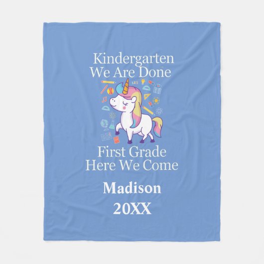 Kindergarten Afstuderen First Grade Unicorn Gift Fleece Deken (Voorkant)