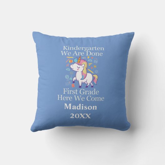 Kindergarten Afstuderen First Grade Unicorn Gift Kussen (Achterkant)