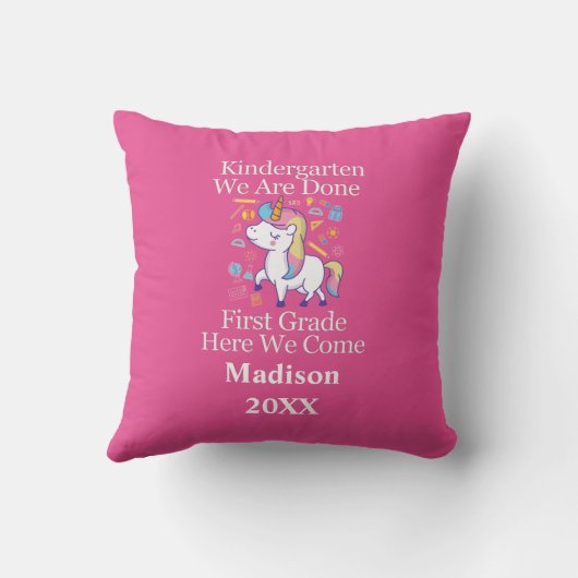 Kindergarten Afstuderen First Grade Unicorn Gift Kussen (Achterkant)