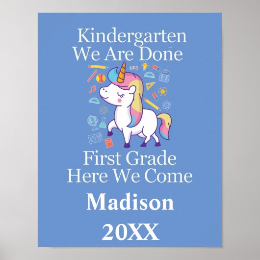 Kindergarten Afstuderen First Grade Unicorn Poster (Voorkant)