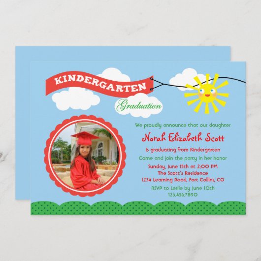 Kindergarten Afstuderen Fotouitnodiging Kaart (Voorkant / Achterkant)