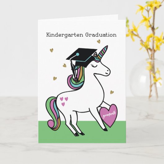 Kindergarten Afstuderen Gefeliciteerd Unicorn Kaart (Gele Bloem)