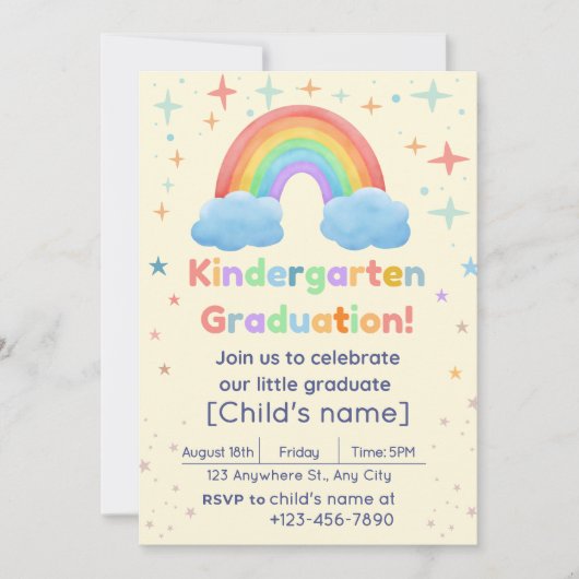 Kindergarten Afstuderen Invitation – Rainbow Theme Kaart (Voorkant)