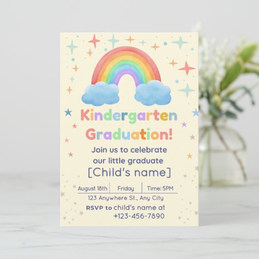 Kindergarten Afstuderen Invitation – Rainbow Theme Kaart (Staand voorkant)