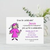 Kindergarten Afstuderen Invite-Girl, Roze Kaart (Staand voorkant)