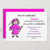 Kindergarten Afstuderen Invite-Girl, Roze Kaart (Voorkant / Achterkant)