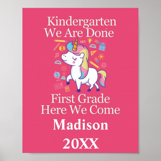 Kindergarten Afstuderen naar eerste graad Unicorn Poster (Voorkant)