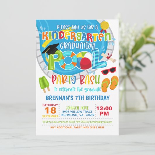 Kindergarten Afstuderen Pool Party - Boy W Kaart (Staand voorkant)