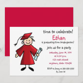 Kindergarten Afstuderen Uitnodiging—Jongen, Rood Kaart (Voorkant / Achterkant)