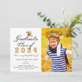 Kindergarten Black Gold Script Photo Afstuderen Aankondiging (Staand voorkant)