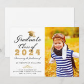 Kindergarten Black Gold Script Photo Afstuderen Aankondiging (Voorkant / Achterkant)