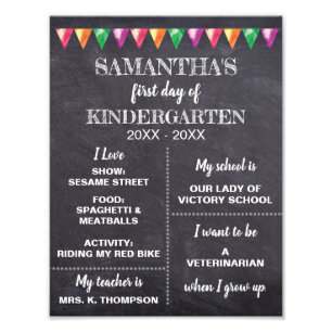Kindergarten Chalkboard Eerste dag van het schoolt Foto Afdruk