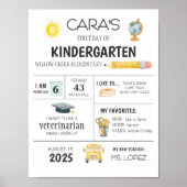 Kindergarten eerste dag van schoolteken poster (Voorkant)