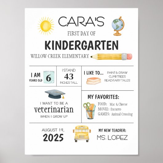 Kindergarten eerste dag van schoolteken poster (Voorkant)