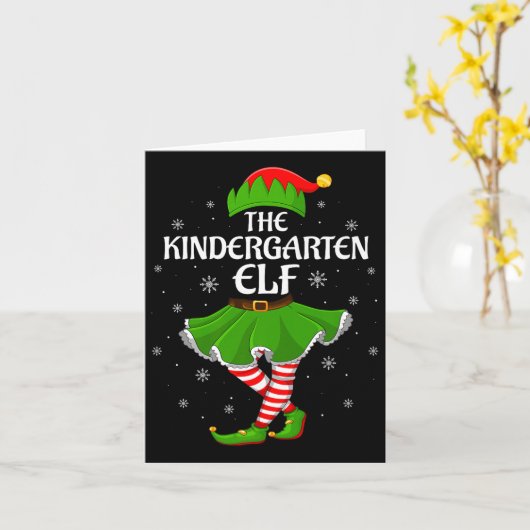 Kindergarten Elf Christmas Family Girls Women Elf  Kaart (Gele Bloem)