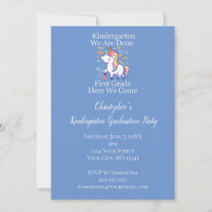 Kindergarten Graduation Party Blue Unicorn Kaart