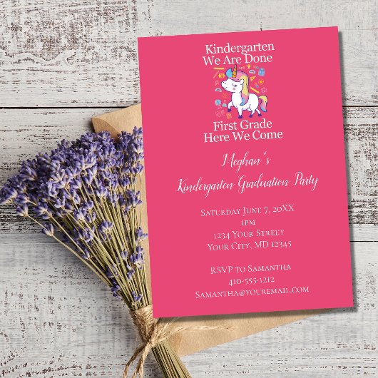 Kindergarten Graduation Party roze Unicorn Kaart