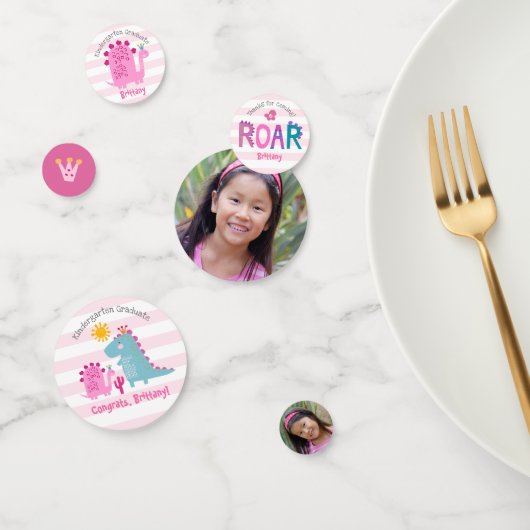 Kindergarten Graduation Pink Dinosaur Girl 2 Photo Confetti (Groep)