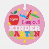 Kindergarten Keepsake Cute Pink Girls Photo Metalen Ornament (Voorkant)