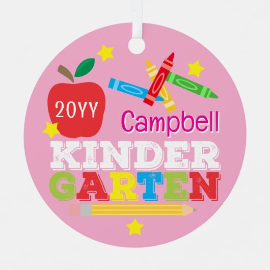 Kindergarten Keepsake Cute Pink Girls Photo Metalen Ornament (Voorkant)