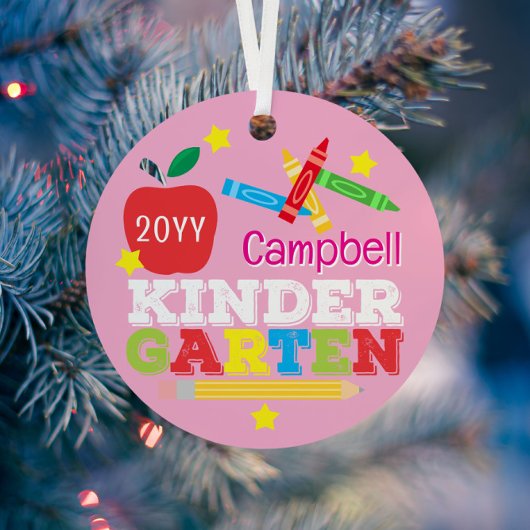 Kindergarten Keepsake Cute Pink Girls Photo Metalen Ornament