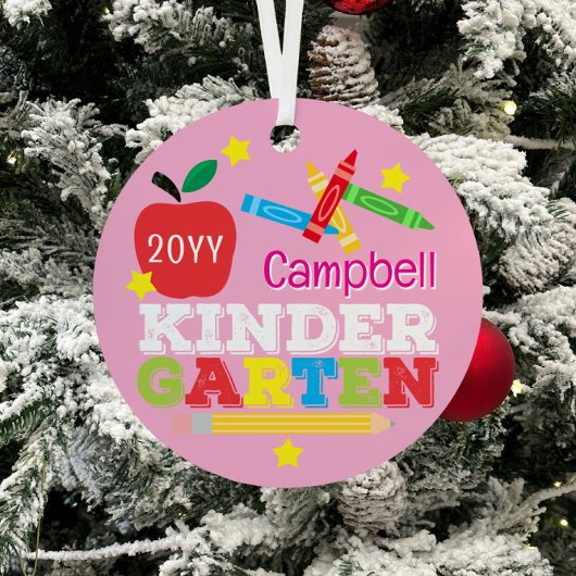 Kindergarten Keepsake Cute Pink Girls Photo Metalen Ornament